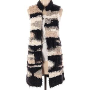 Free People Black and Cream Fuzzy Vest